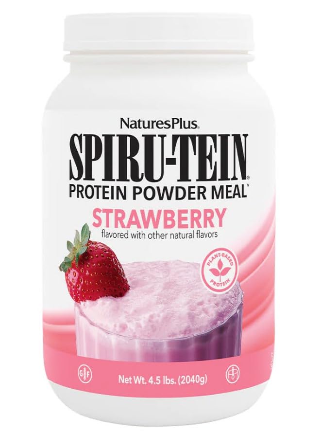 NatersPlus SPIRU-TEIN,草莓 - 4.5磅 - 植物蛋白摇晃 - 非GMO,蔬菜,Gluten Free - 60种服务