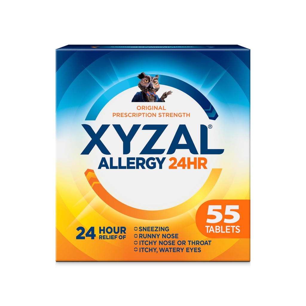 Xyzal 24小时过敏治疗药、原处方强抗西胺药、利沃切蒂里辛二氢氯化物片5毫克,55个