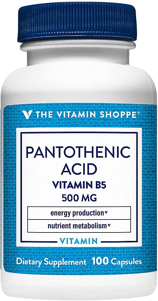 维生素Shoppe Pantothenic酸500MG,配有维生素B5,支持能源生产与头发,皮肤,钉子,Once Daily (100 Capsules)