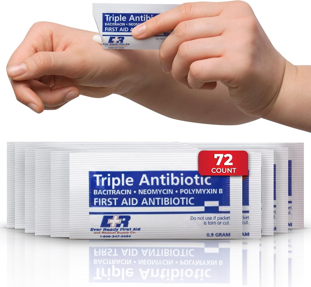 三联抗生素Ointment 9gr Packets – Cuts, Scrapes, Burns – Neomycin, Bacitracin, Polymyxin B – 72 计数