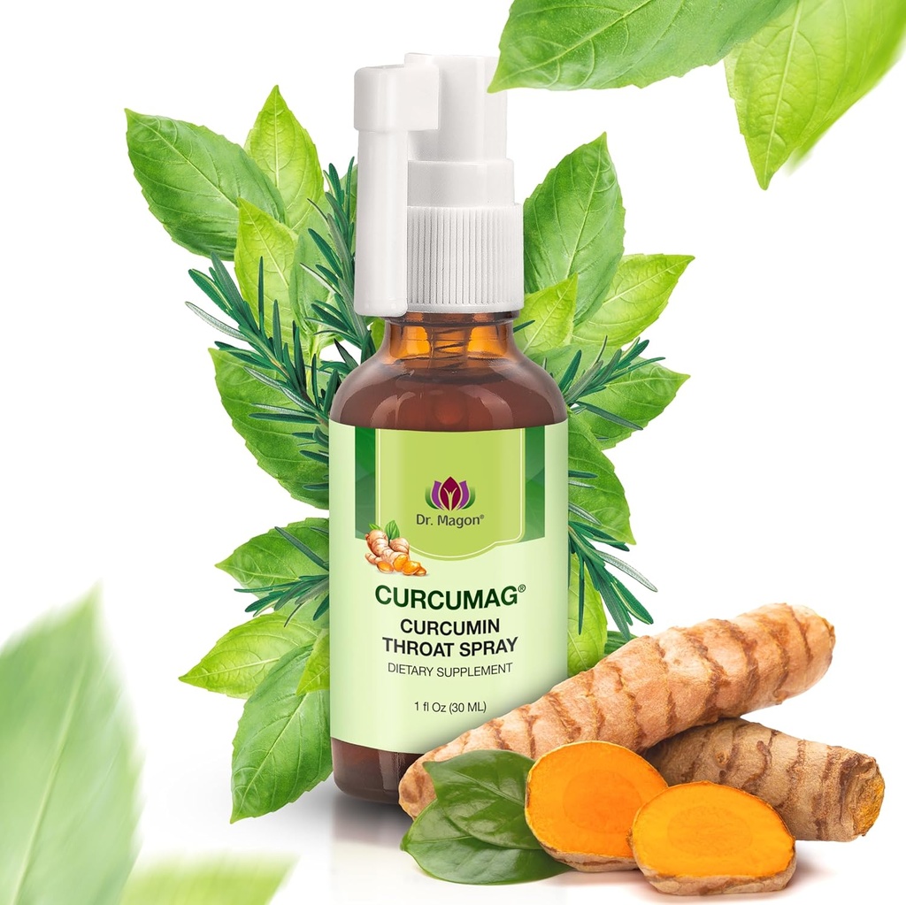 Magon博士制作的天然Turmeric Curcumin Throat Spray、喉部平静、喉部舒缓喷射、免疫支持、UC3超强UC3 Clear Curcuma Longa Dry 提取器、1 Fluid Oz