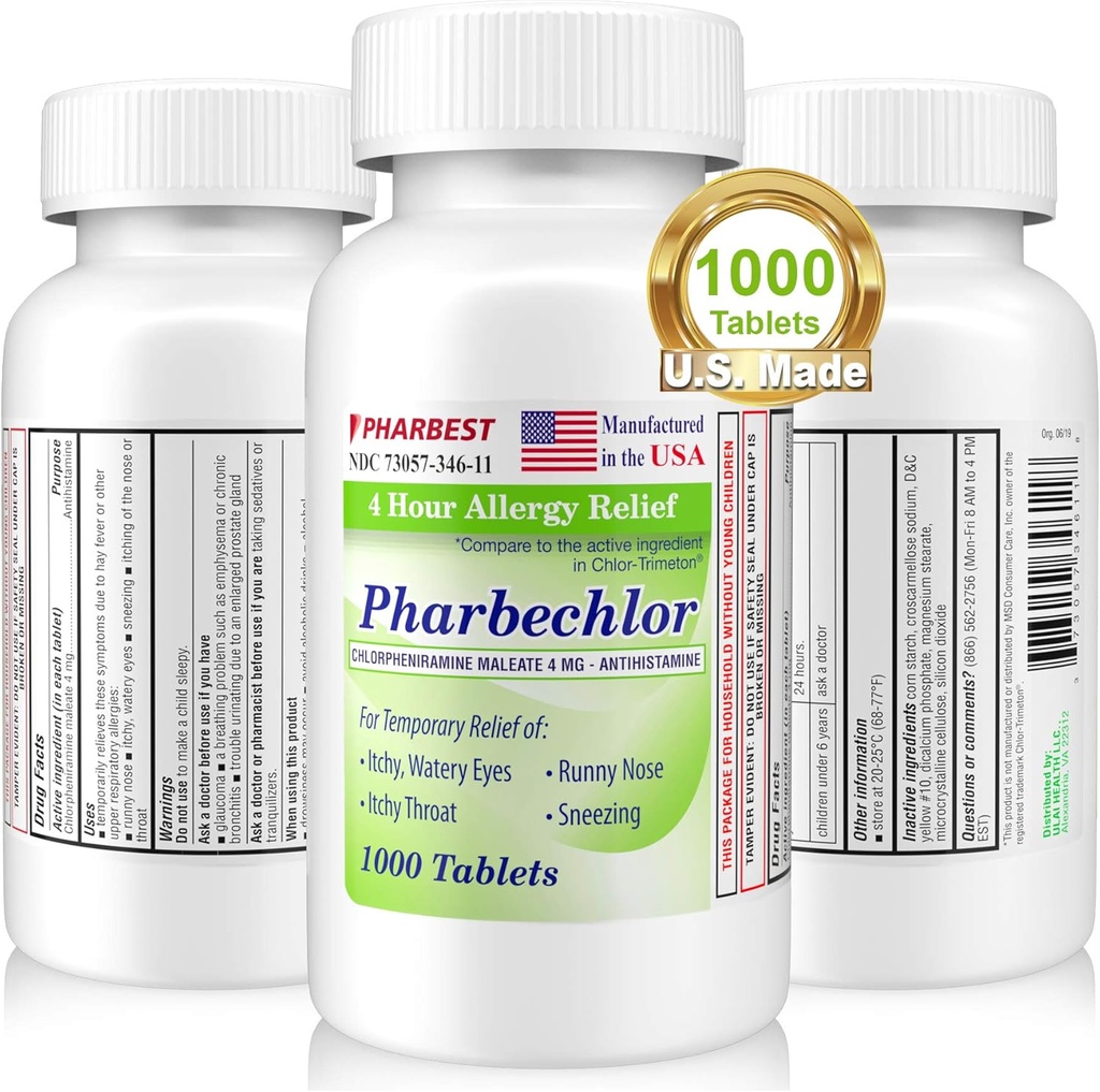 Ulai 4 小时过敏救济 1000 Ct [美国] | 痒、水眼、Runny Nose、喷嚏、Sinus Relief | 氯苯胺