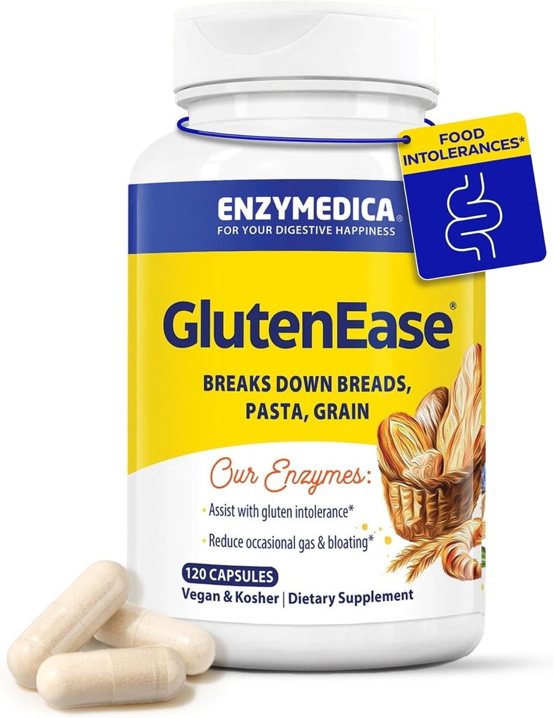 Enzymedica GlutenEase, 男女高级消化酶, 催化救济和消化健康快速行动公式, 帮助破解Gluten & Casein, 120 Capsules FFP