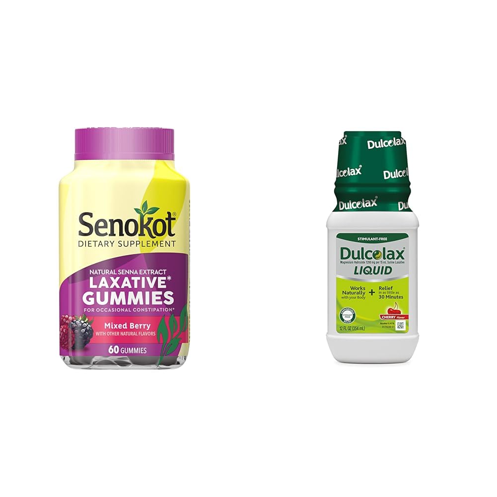 Senokot 饮食补充剂 Laxative Gummys, Natural Senna 提取剂, Gentle & Dulcollax 液态氧化剂, 兴奋剂自由氧化剂, 用于舒适救济, Cherry Flavor, 12 oz.