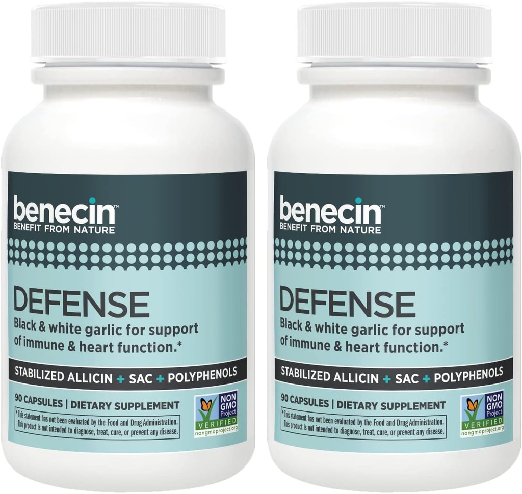 Benecin Defense 1500 mcg 稳定 Allicin per Capsule + + 高量 SAC 和 多酚 来自黑蒜 → 强力支持 Imune 和 Heart 函数 蔬菜盖 (1 Counter of 180)