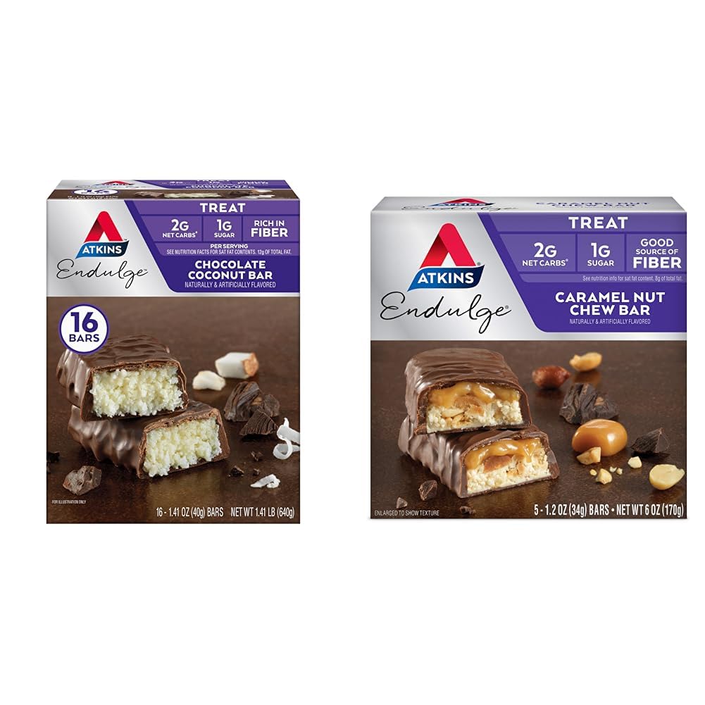 Atkins Endulge 巧克力椰子酒吧 16 Counter & Caramel Nut Chew Bar 5 Counter Bundle
