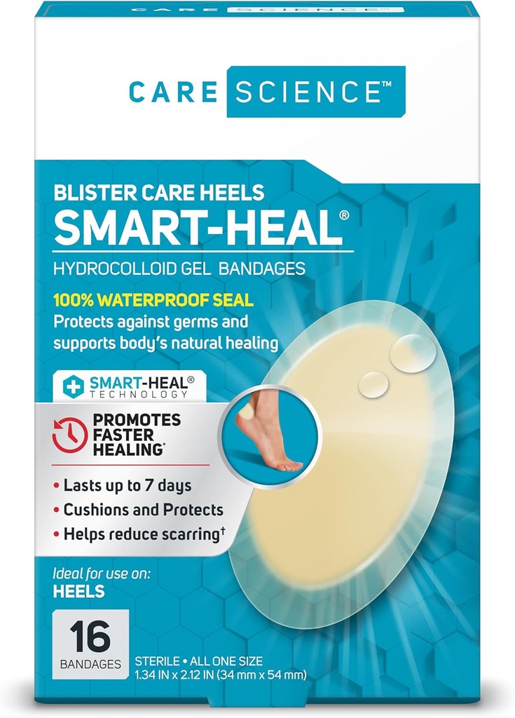 护理科学 Smart Heal Hydrocolloid Gel Bandages for Heels, 1.3 in x 2.1 in, 16 Counter (英语).