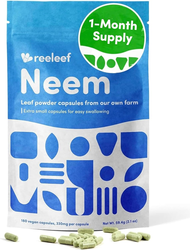 纯草药 Neem Leaf Capsules - 180 Count 330 mg - 无添加剂 - Vegan
