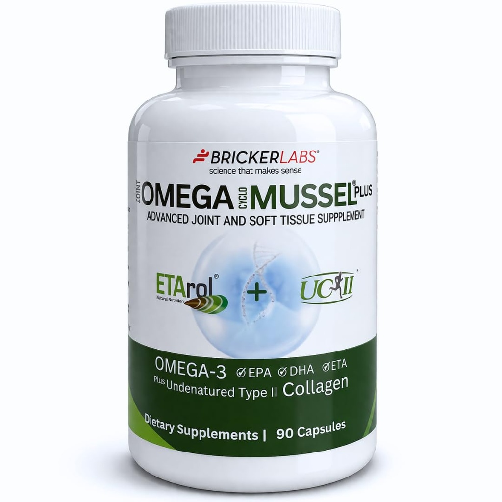 Bricker Labs Omega Cyclo - Mussel Plus UC-II, Premium NZ Green Lipped Mussel Plus UC-II UC - II 不明类型 Collagen,联合健康与舒适的终极联合补编,90 Capsules