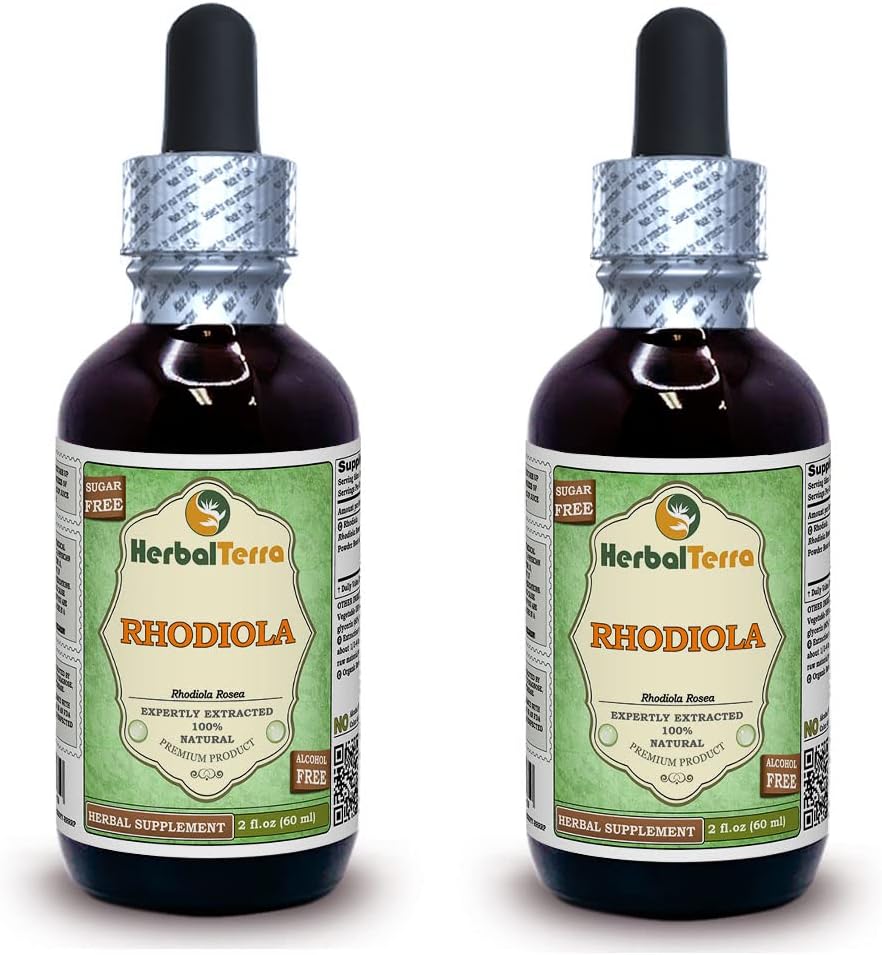 Rhodiola(Rhodiola Rosea) 甘油,有机干根无酒精液体提取物(Brand name:Herbalterra, 在美国骄傲制造) 2x2 f.oz(2x60 ml)