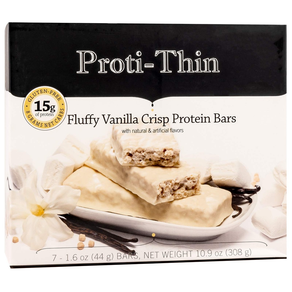 Proti-Thin Fluffy Vanilla Crisp 蛋白棒,15g蛋白,低卡路里,甚低卡布(VLC),低脂肪,高纤维斯纳克(High Fiber Snack Bar),KETO 饮食友好,理想蛋白兼容,无格鲁滕成份,7/Box