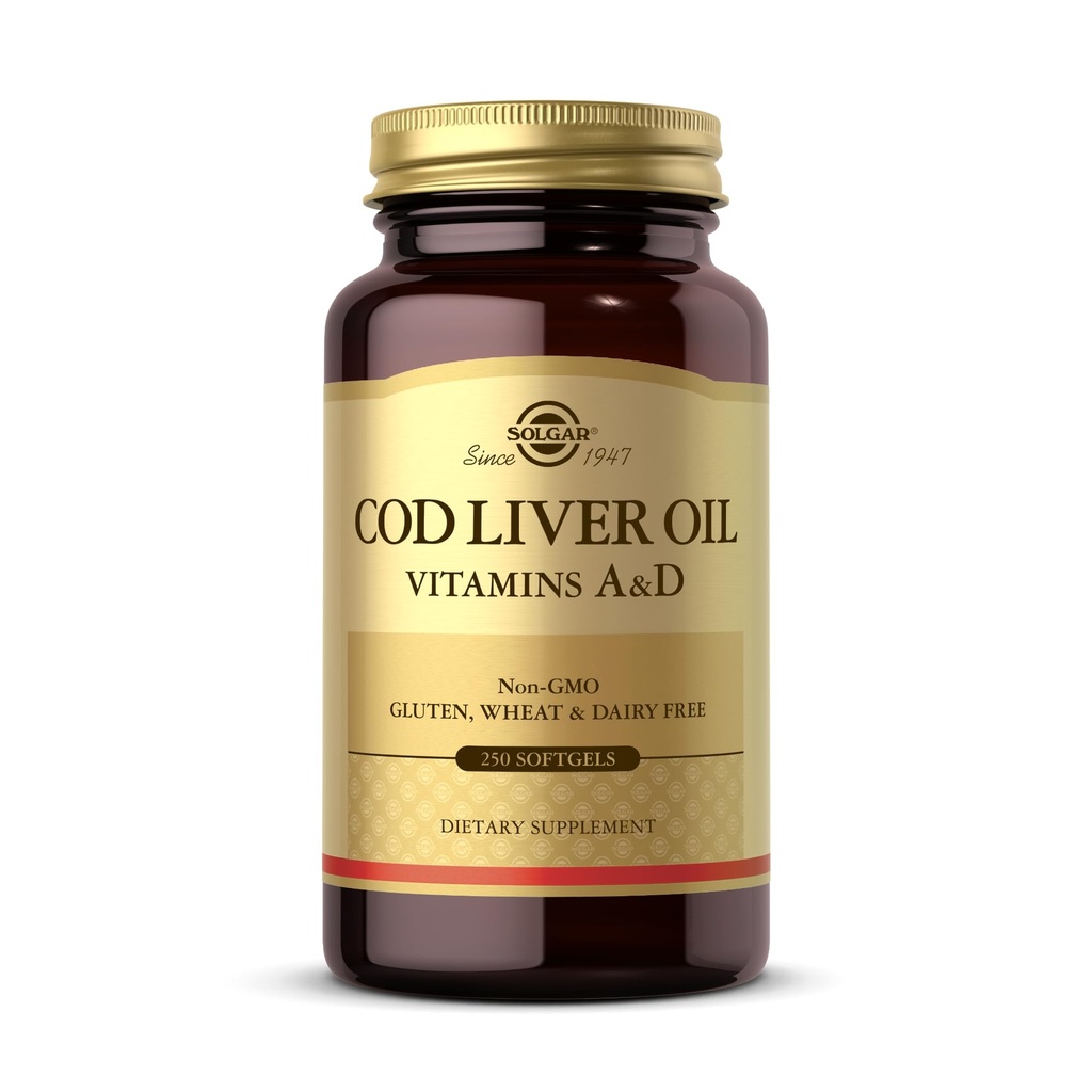 Solgar Cod Liver Oil - 250 Softgel - 提供维生素A和D - 非GMO, Gluten Free - 250 services