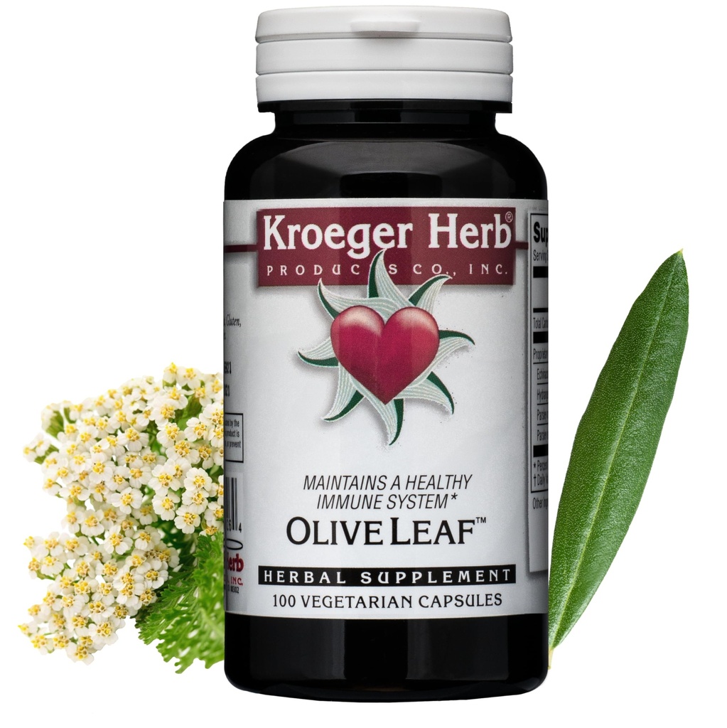 Kroeger Herbs, 橄榄叶提取剂用于免疫系统, 橄榄叶和Yarrow 补充剂, 蔬菜,非GMO, Gluten Free, 无防腐剂 - 100 Capsules, 在美国制造