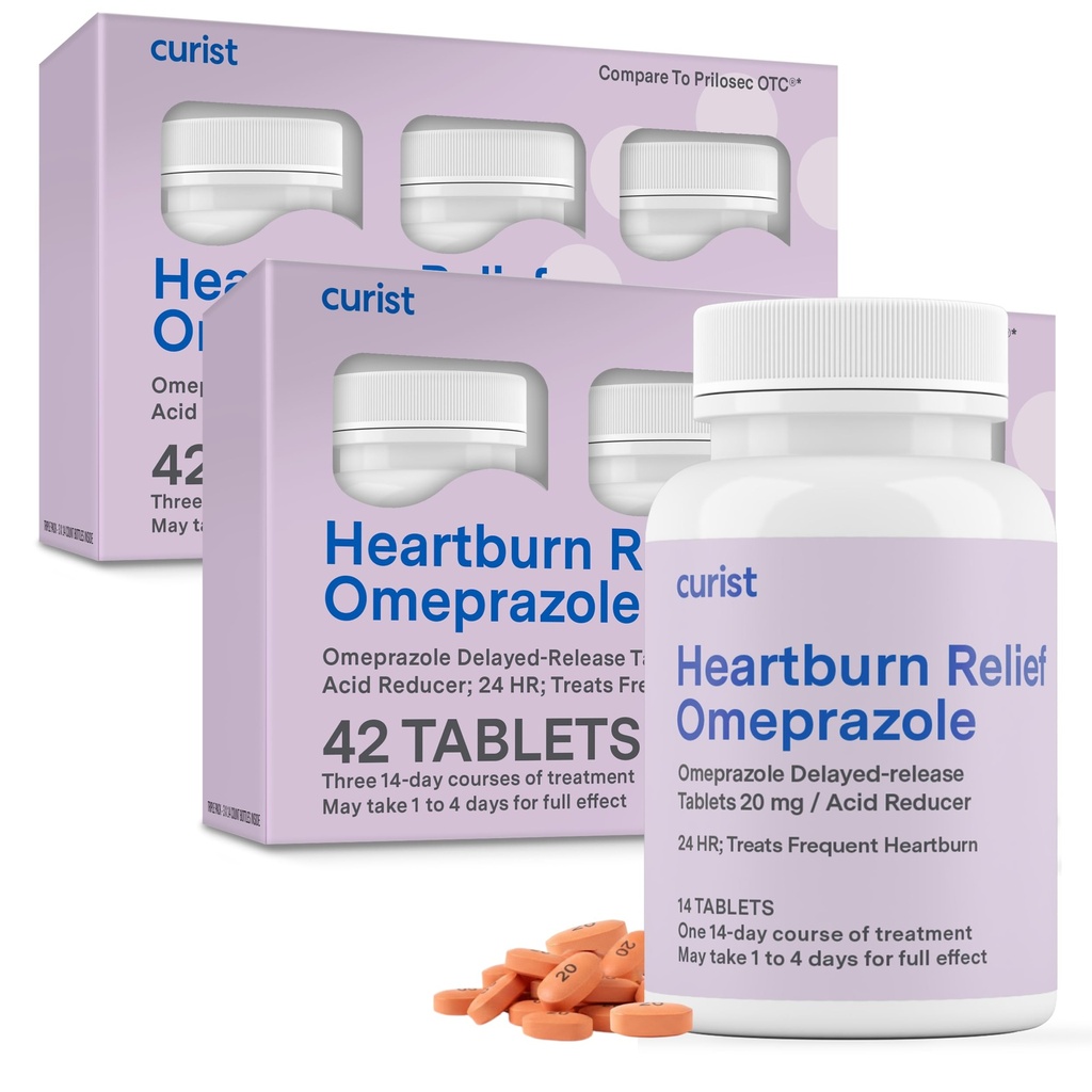 Curist Omeprazole 20 mg 块片包 - 84 Counted 延后释放片包 - 用于心脏灼伤缓解的酸性 Reflux Medicine (42块片包 - 84个总计)