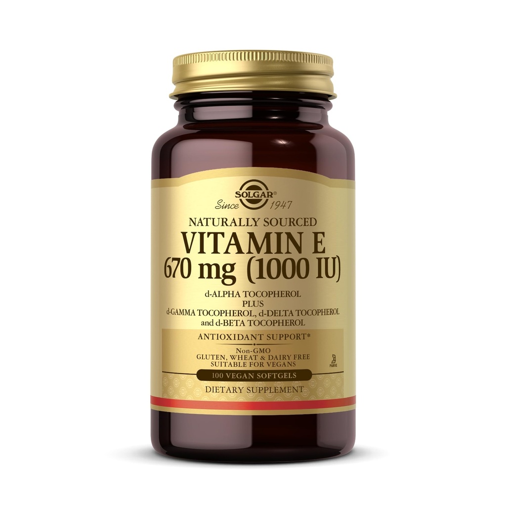 Solgar维生素E 670 mg (1000 IU) - 100 Vegan软胶 - 天然抗氧化剂 - 非GMO, Gluten Free - 100 services