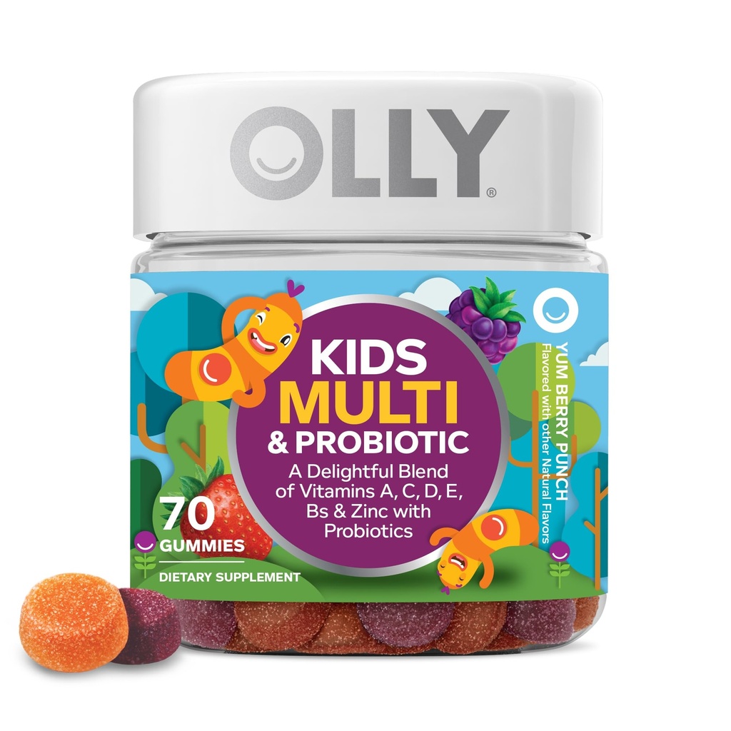 OLLY Kids 多维塔明与亲生Gummy,消化支持,维生素A,D,C,E,B,Zinc,Chewable Supplement,Berry Flavored,35日供应 - 70计