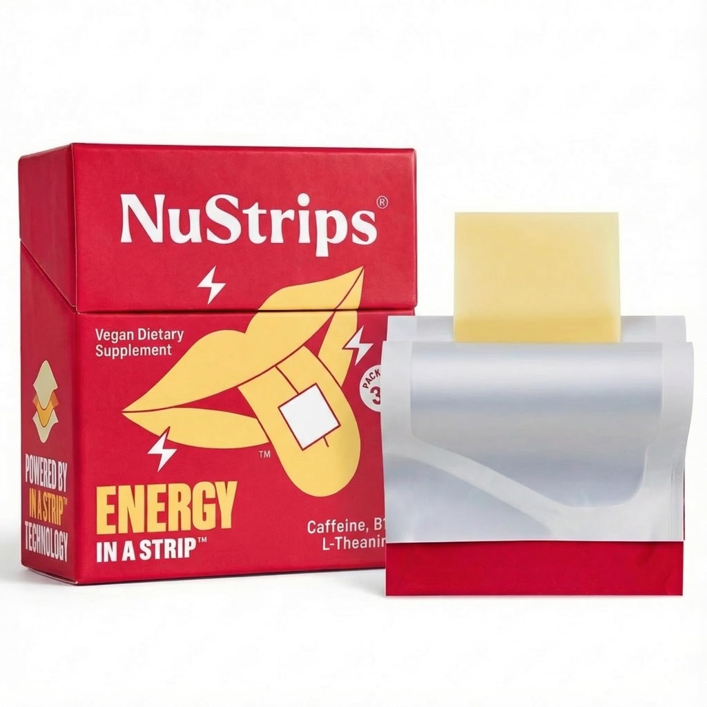 NuStripsTM 快速解析能量带50mg Cafeine,L-Theanine & Vitamin B12 – 即时能源与聚焦无慢或崩溃 – 工作比咖啡更快 – 松动肉桂(30 Pack)