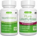 神经平衡锌、镁和维生素B6 + 纯Folate 400mcg Vegan Bundle、Chelated Zinc Piclinate 24mg、无氧镁和维生素B6 + 优化L-Methylfolate,由Igennus编写