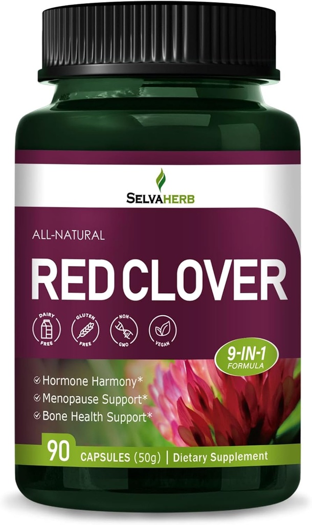 红色克洛弗花瓶草(Red Clover Blossoms Herb Hormone Harmony Capsules for Women),更年期救济草药补充品,配有黑色Cohosh Wild Yam自然提取. 90 计数