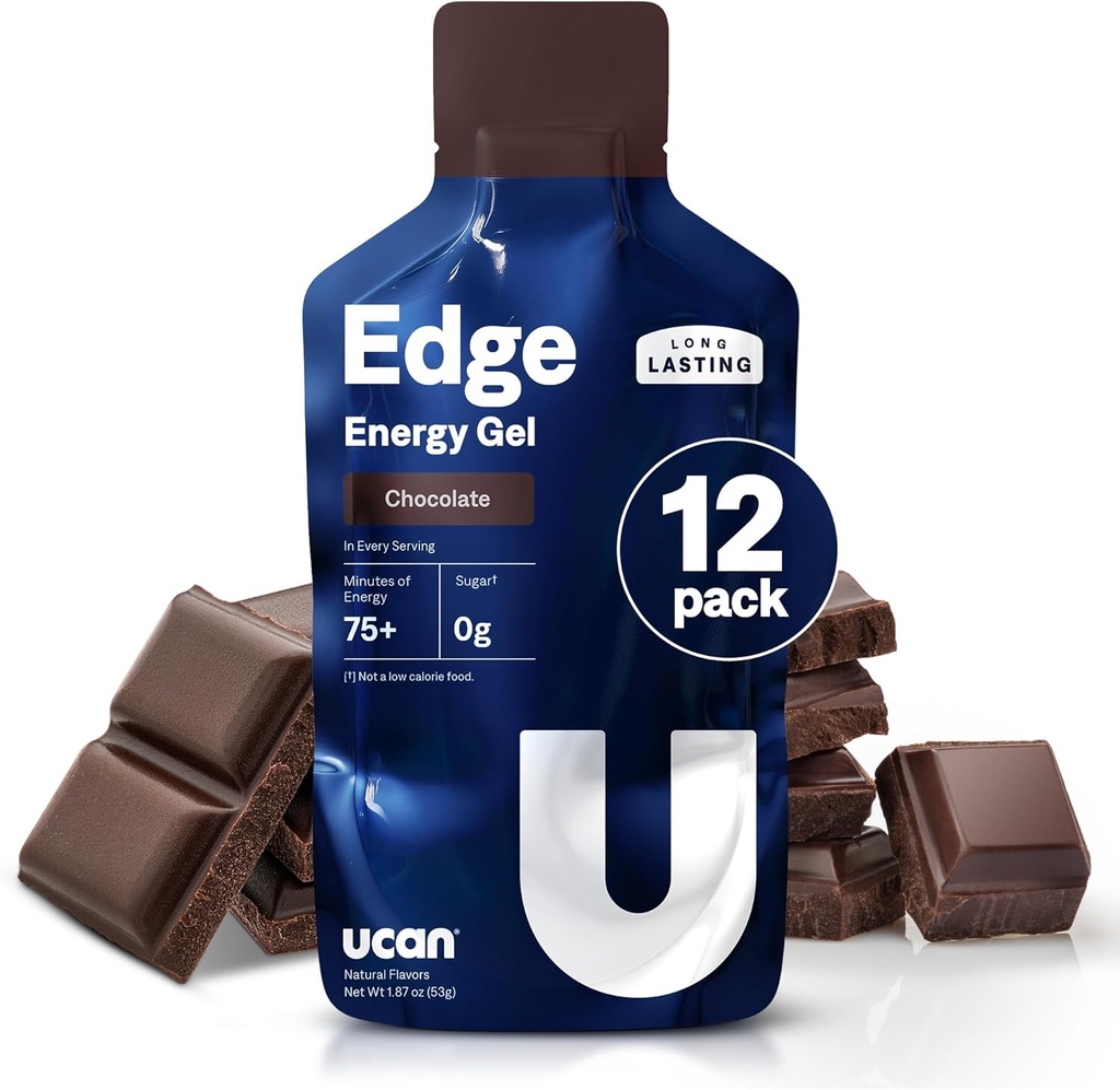 UCAN Edge Energy Gel Shots,巧克力(12,2 Ounce Packets)用于跑步,训练,锻炼,健身,自行车,Crossfit QQ 无糖,Vegan, & Keto 友好能源