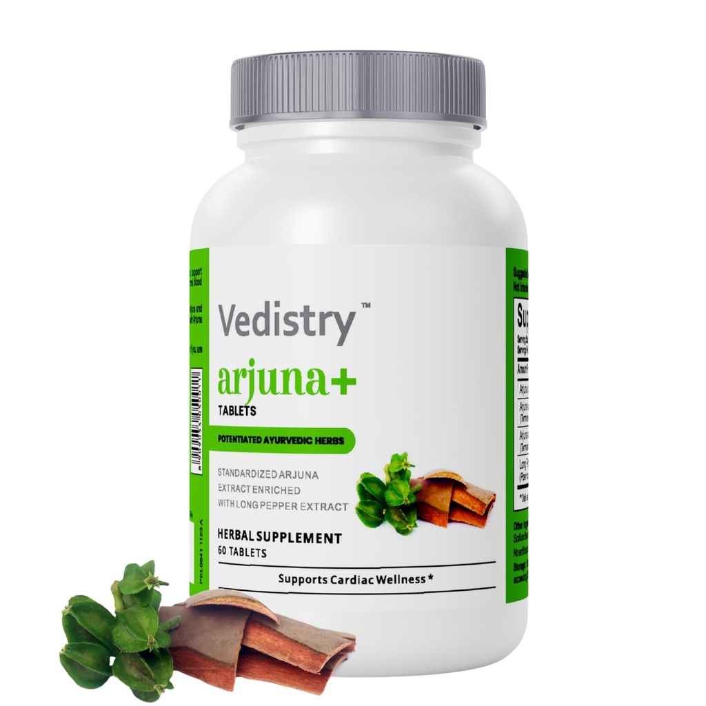 Arjuna + Bark 抽取补充 + 11100mg Arjuna 片,长胡椒用于心脏健康和血压支持 + 有机草原心血管补充 → 60 Vegan 片