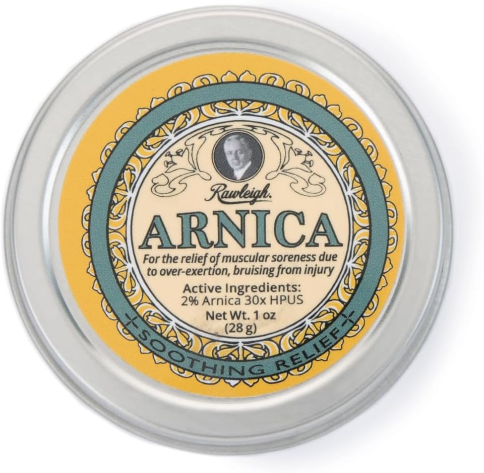 Rawleigh Arnica Soothing Balm: 1 oz, 2% Arnica 30X HPUS, 肌肉酸痛的自然公式,过度劳累的布鲁宁, Absorbs Quickly, Non Greasy, 旅行友好的锡 - Pack of 1