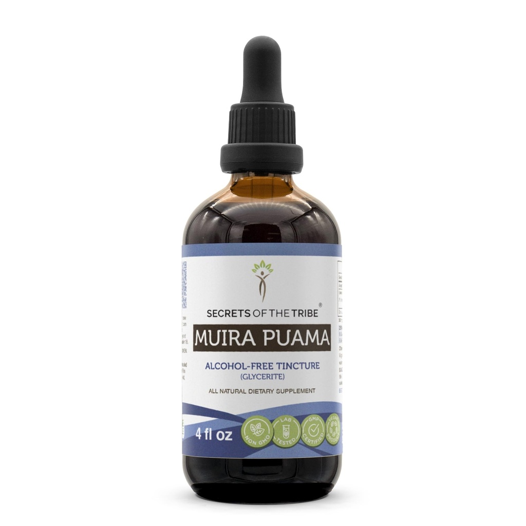 Muira Puama Tincture无酒精液体提取物部落的秘密,Muira Puama (Ptychopetalum Olacoides) 干巴克(4 FL OZ)