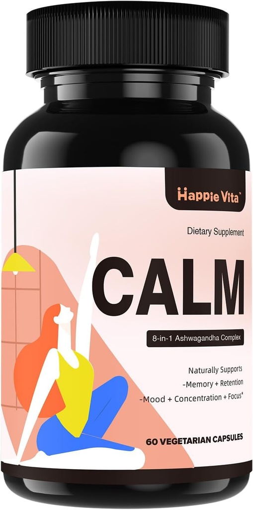 Calm Ashwagandha 补充品,Ashwagandha 4000mg 配有 Rhodiola Rosea, Reishi, Ginseng, Bacopa, L Theanine, 自然适应原体 Notrotic 压力和Mood 支持, 60 Capsules