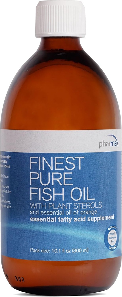 Pharmax Finest Pure Fish Oil 配有植物固醇和橙色基本油,支持最佳心血管健康 QQ 10.1 fl. oz.