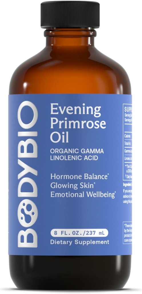 BodBio Evening Primrose Oil - 健康皮肤和荷尔蒙平衡的天然伽玛烯酸 - 非GMO,冷压 - 8oz