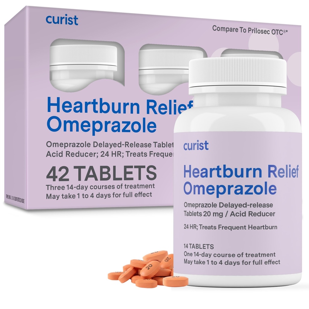 Curist Omeprazole 20mg 平板电脑 - 42 计数延迟释放平板电脑 - 用于心脏灼伤的酸性 Reflux Medicine