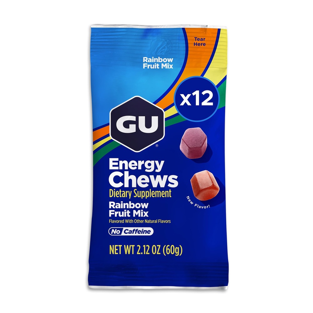 GU Energy Chews, Rainbow Mix Energy Gummys with Electrolytes, 无乳品, On-The-Go Energy for Any Workout, 12 Bags (24个服务组)