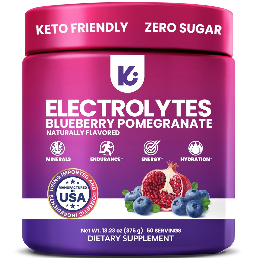 Keppi Electrolytes Powder – Blueberry Pomegranate Flavor 50 services – 没有糖水补充剂 钾,镁,钠 – Keto, Vegan, Fasting-Friendly, Zero Calorie Electrolyte 饮料