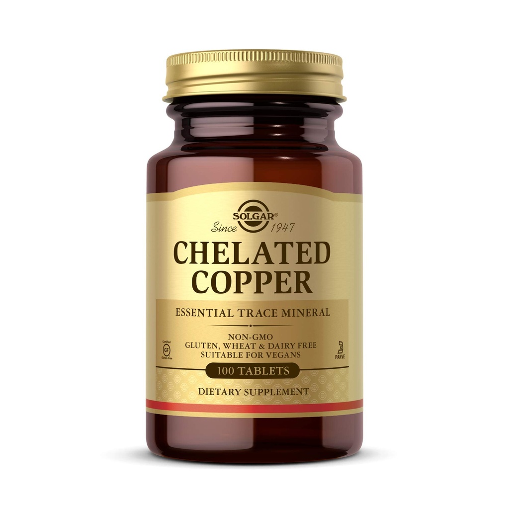 Solgar Chelated铜,100块石片 -- -- 凝胶形成的基本条件 -- -- 高度生物可用形式 -- -- 支持连接组织 -- -- 非GMO、Vegan、Gluten Free、奶制品、Kosher -- -- 100种服务