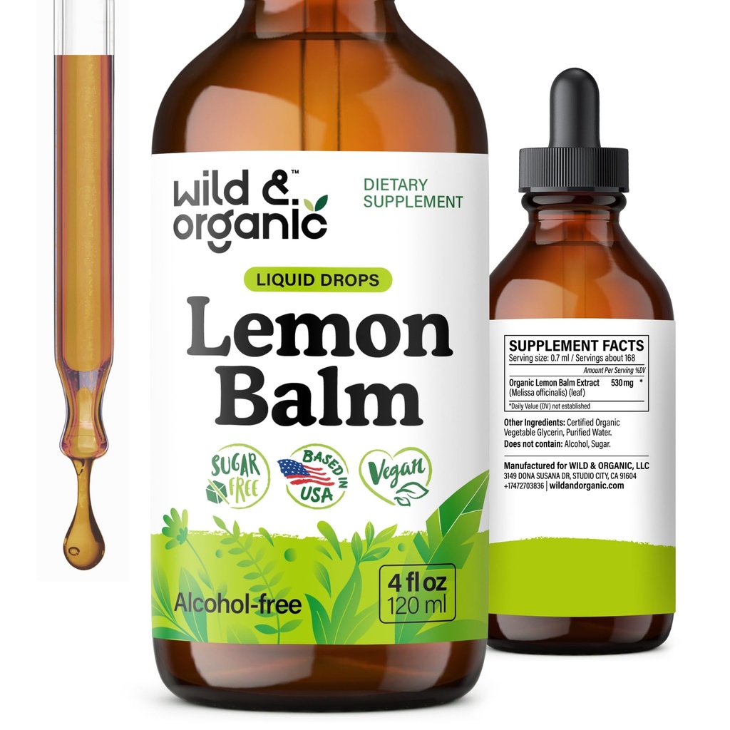 野生和有机柠檬薄荷丁香 - Mood支持补编 - Melissa Lemon Balm Leaf 提取液 - Vegan,糖和无酒精的镇静补充 - 4 fl oz