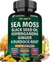 Sea Moss 黑种子油 Ashwagandha Ginger,有机海 Moss Capsules with Burdock Root,爱尔兰Seamos Pills with Bladderwrack, Turmeric, Shilajit, 多矿物质补编, 美国(120 Capsules)