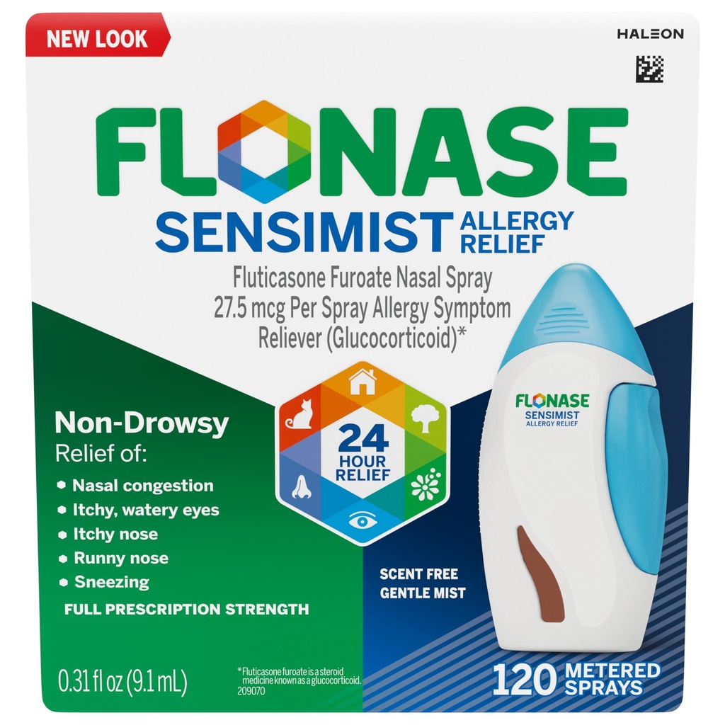 Flonase Sensimist 抗过敏性肾上腺素喷洒,24Hour 多声道过敏性肾上腺素喷洒 — 120 Sprays