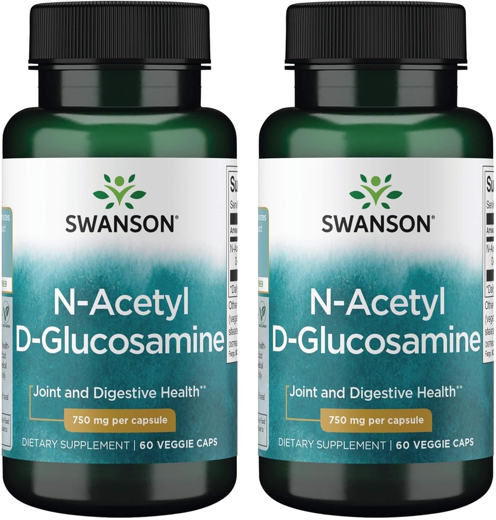 Swanson N-Acetyl D-Glucosamine - 促进联合支持和胃肠卫生的自然补充 - 支持健康卡通的自然公式 - (60 Vegie Capsules,每包750毫克) (2包)