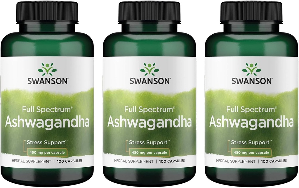 Swanson Ashwagandha 粉末补充剂 -- -- Ashwagandha 根促进压力救济和能源支持 -- -- 自然健康辅助剂(100卡普勒,每包450毫克)