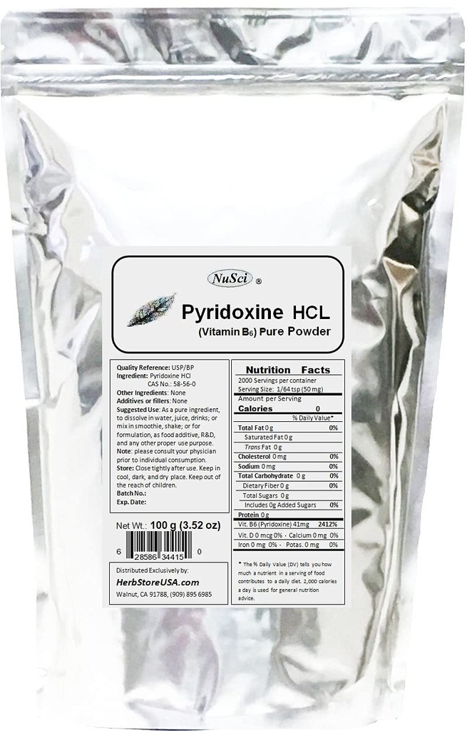 Pyridoxine HCl 维生素B6 纯粉菌100g(3.52oz)
