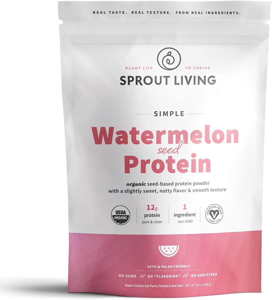 Sprout Living simple 西瓜种子蛋白粉,12格姆有机植物基蛋白粉,不含人工甜品,非乳制品,非GMO,维干,格鲁滕免费,克托饮用Mix(10 oz)