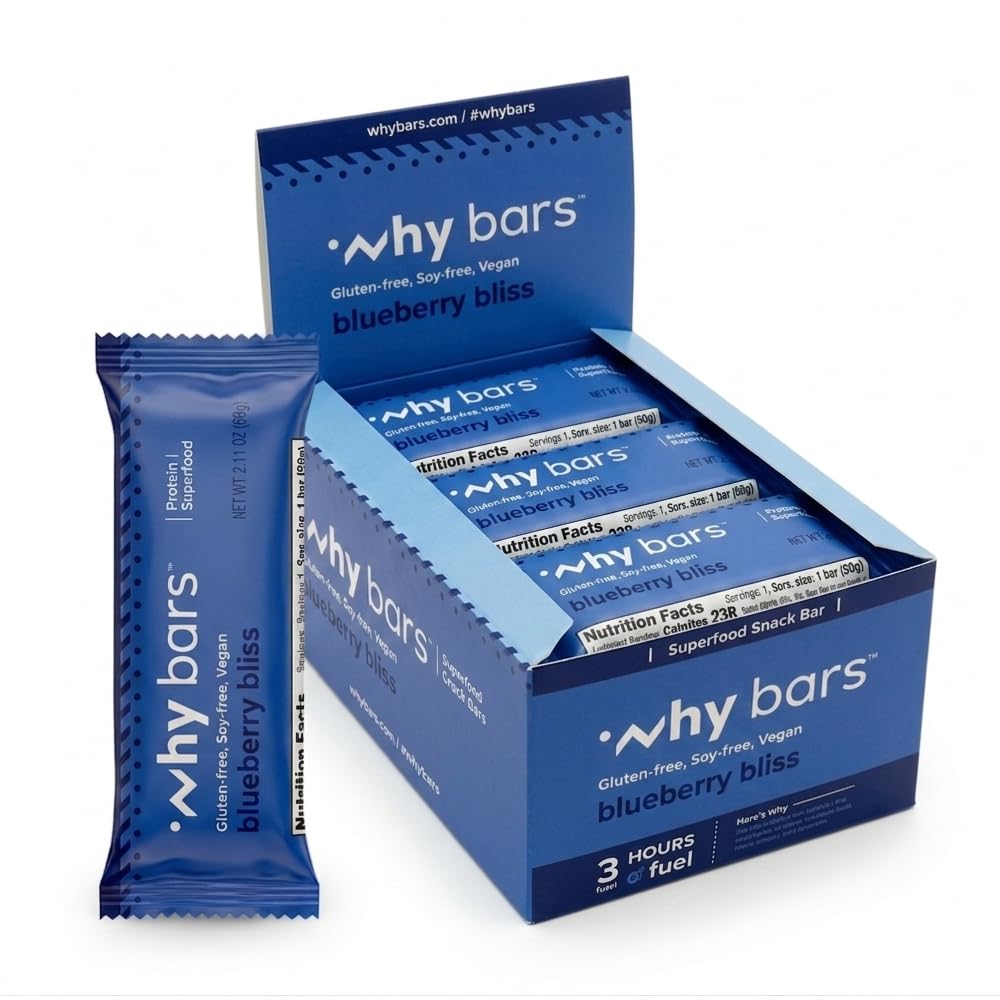 为什么Bars, Protein Bars, Blueberry Bliss, 2.04 Ounce Bars (12 Protein Bars的包) - 蛋白质酒吧超级食品, Gluten Free, 非 GMO, Organic, Vegan, 简单成份