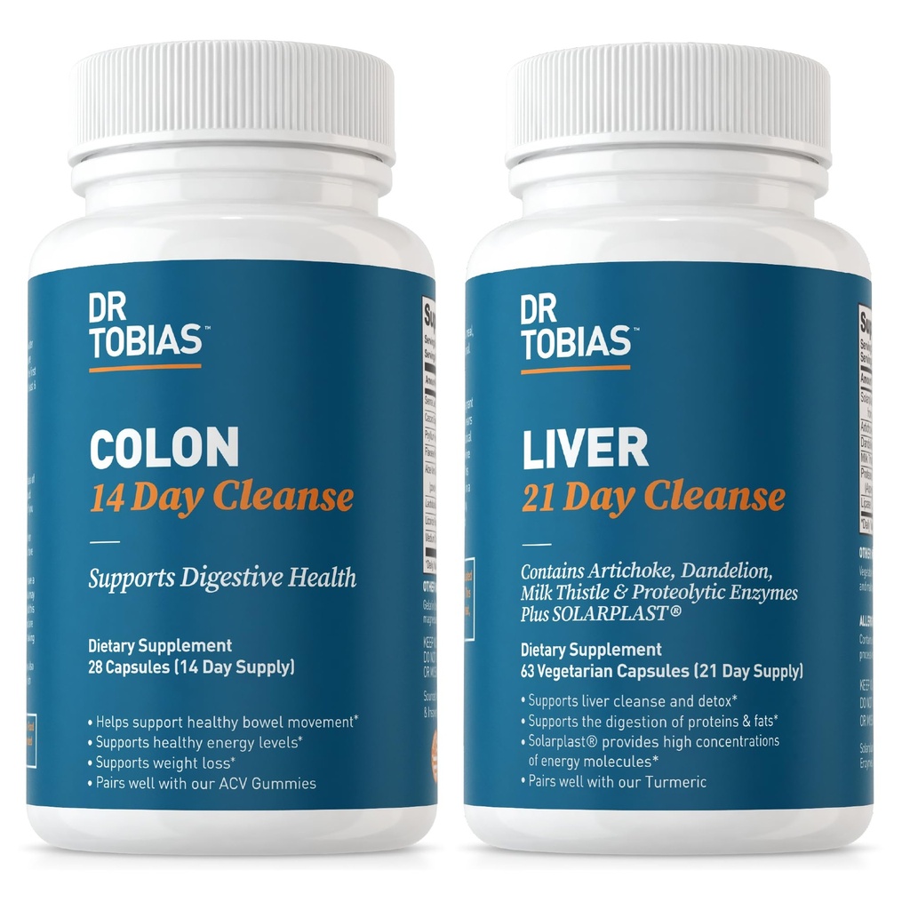 Tobias Colon博士 14 Day Cleanse & Liver 21 Day Cleanse Assupposes,配有Fiber,Herbs & Probiotics,Solarplast,Artichoke,Milk Thetle,支持古特和liver健康.