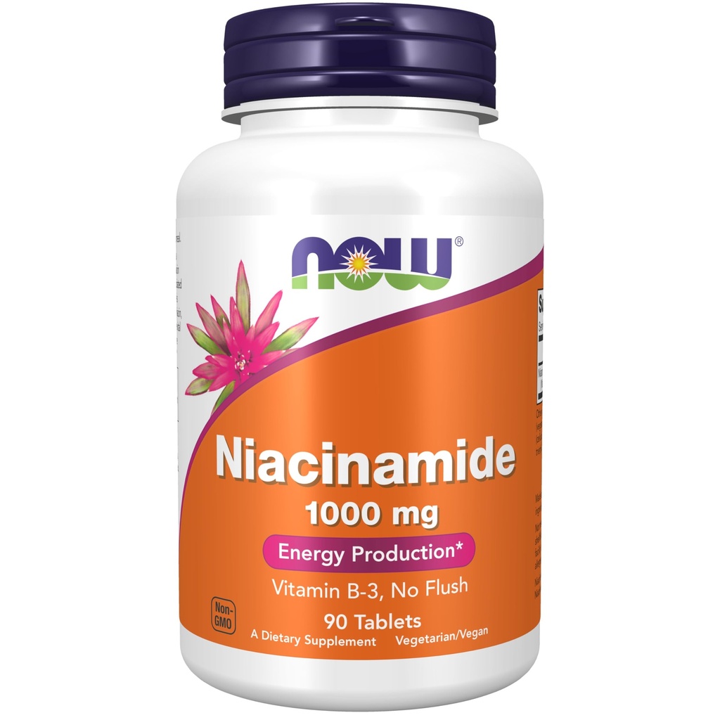 NOW 食品补充品,Niacinamide(维生素B-3)1000毫克,能源生产*,90片,白色,非白色