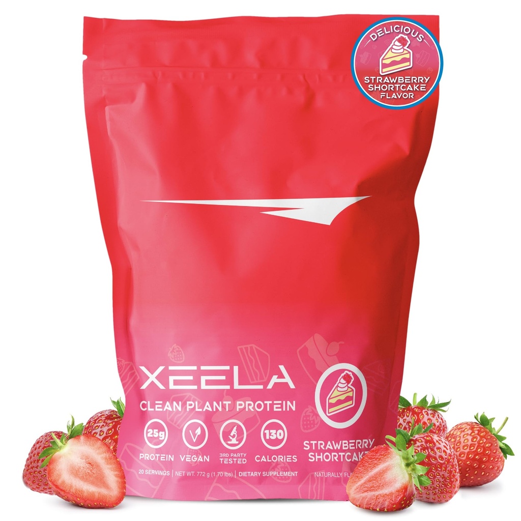 XELA 植物基 Vegan 蛋白粉 - 独立测试 - 25g 高蛋白,男子和女子的 Pea 蛋白质 - 维生素和矿物,非转基因生物,乳品和葡萄糖免费,低碳和低脂肪(草莓蛋糕)