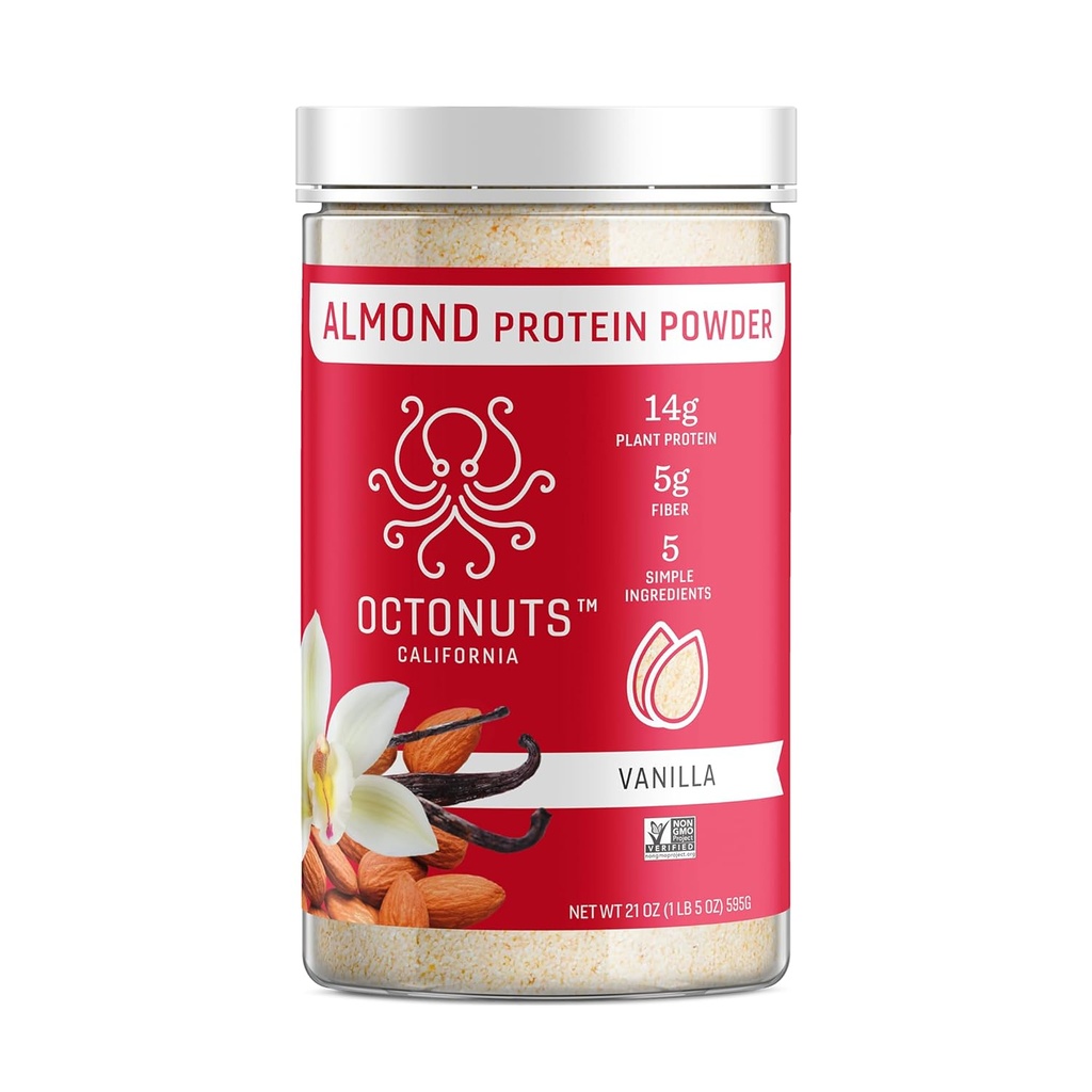 Octonuts Vanilla 杏仁蛋白21oz – Plant 基于Vegan 蛋白质 – Clean Low Carb blend with 14g protein, 5g Fiber – Keto, Paleo, Gluten Free, Non-Dairy – 摇摆,滑滑动或烘焙的理想