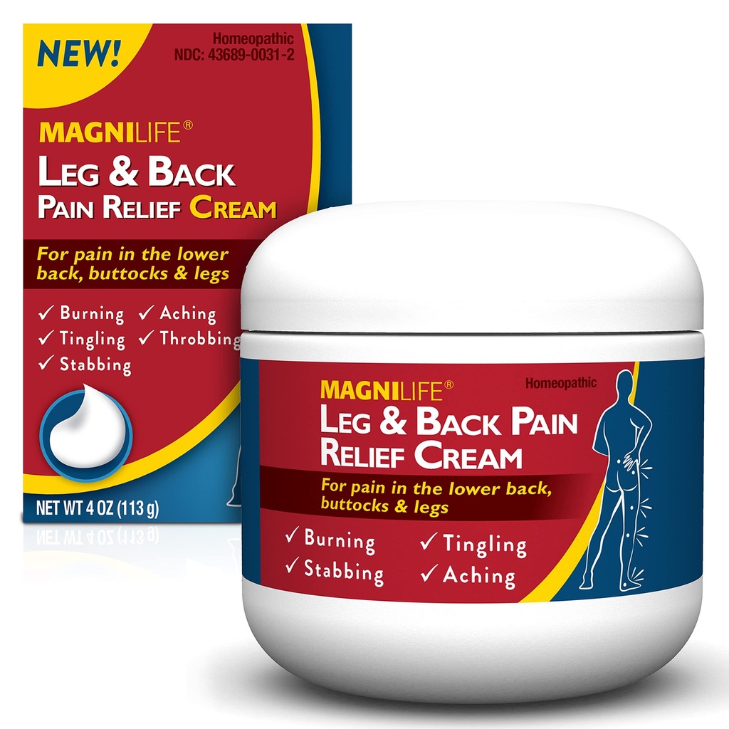 Magnilife Leg & Back Pain Relief Cream, 快动作疼痛 Relief, 自然苏打烧伤, 叮当和刺痛与阿洛和卡伦杜拉 - 4oz