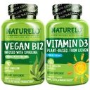 NATURELO 维生素D - 以Lichen为原料的植物 - 180个微型卡普尔,Vegan B12,1000毫克克甲基科巴拉明 - 90个卡普尔