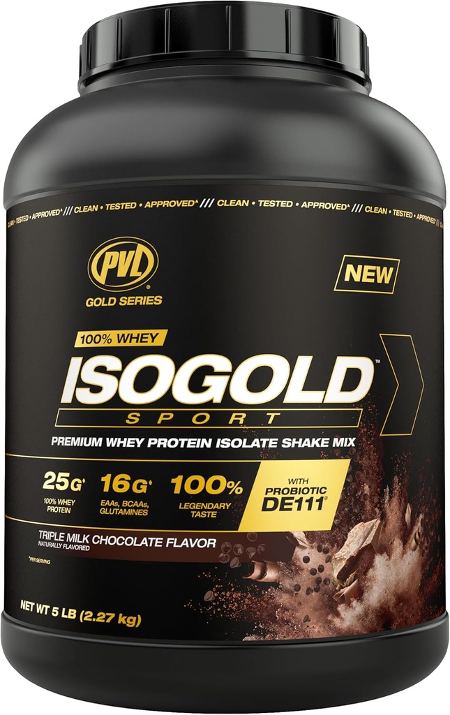 PVL金牌系列 - 100% Whey ISOGOLD 运动 - Premium Whey 蛋白质单体摇摆混合体 - 5 LB - 三重巧克力