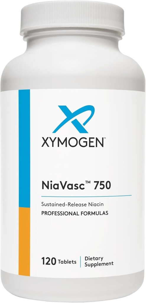 XYMOGEN NiaVasc 750 - 持续释放Niacin以降低增压效应 - 支持保持健康的血脂(120个时间释放片)